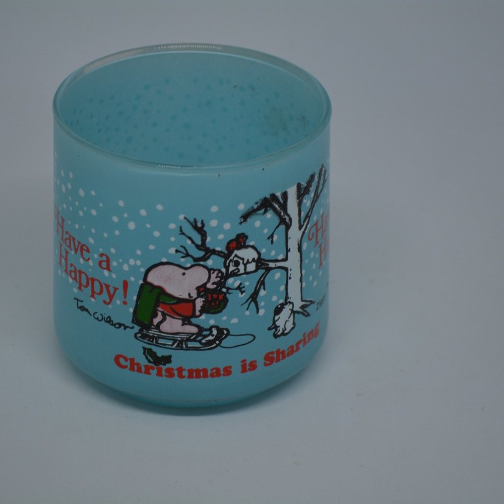 VTG Ziggy Christmas is Sharing Glass Votive Candle Holder Cup Trinket Dish 1978